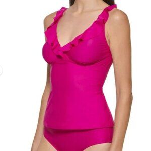 DKNY 2-Piece Ruffled Tankini – Hot Pink – Size XXL – Gently Used